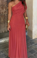 Robe longue plissée été femme asymétrique une épaule