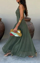 Robe longue plissée été femme asymétrique une épaule