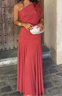 Robe longue plissée été femme asymétrique une épaule