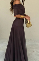 Robe longue plissée été femme asymétrique une épaule