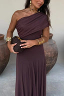 Robe longue plissée été femme asymétrique une épaule