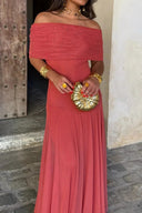 Robe longue plissée été femme asymétrique une épaule