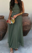 Robe longue plissée été femme asymétrique une épaule
